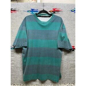 Vintage 90s Dash striped T Shirt green blue L-XL